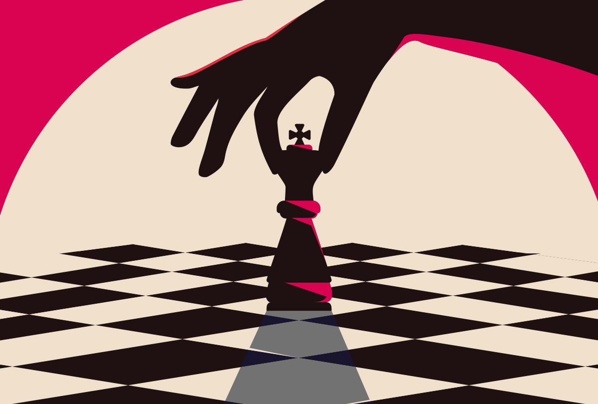 Ilustração de mão movendo peça de xadrez